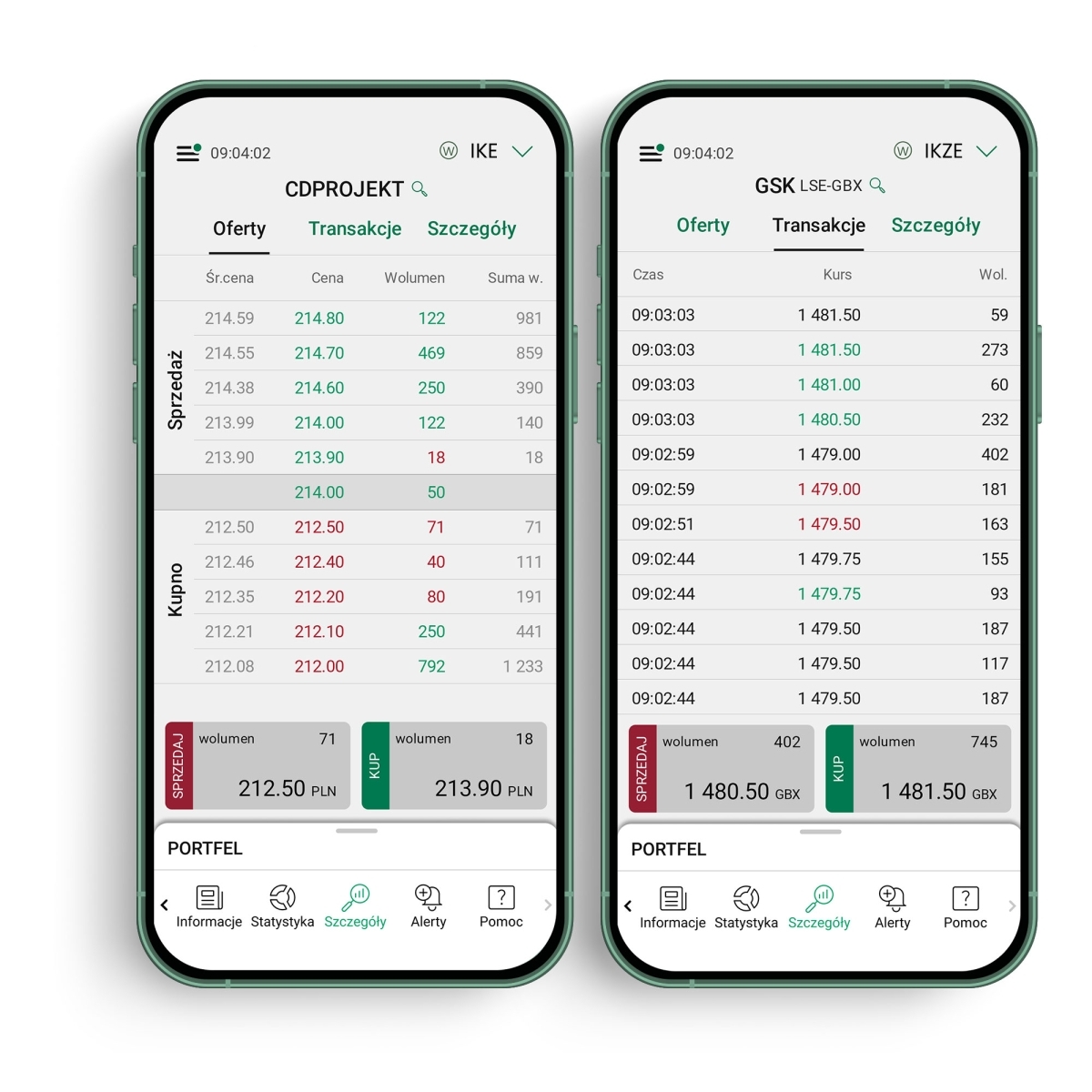 5 lini ofert na Cdproject i transakcje giełdowe na Glaxo Smith Kline na ekranie aplikacji bossaMobile